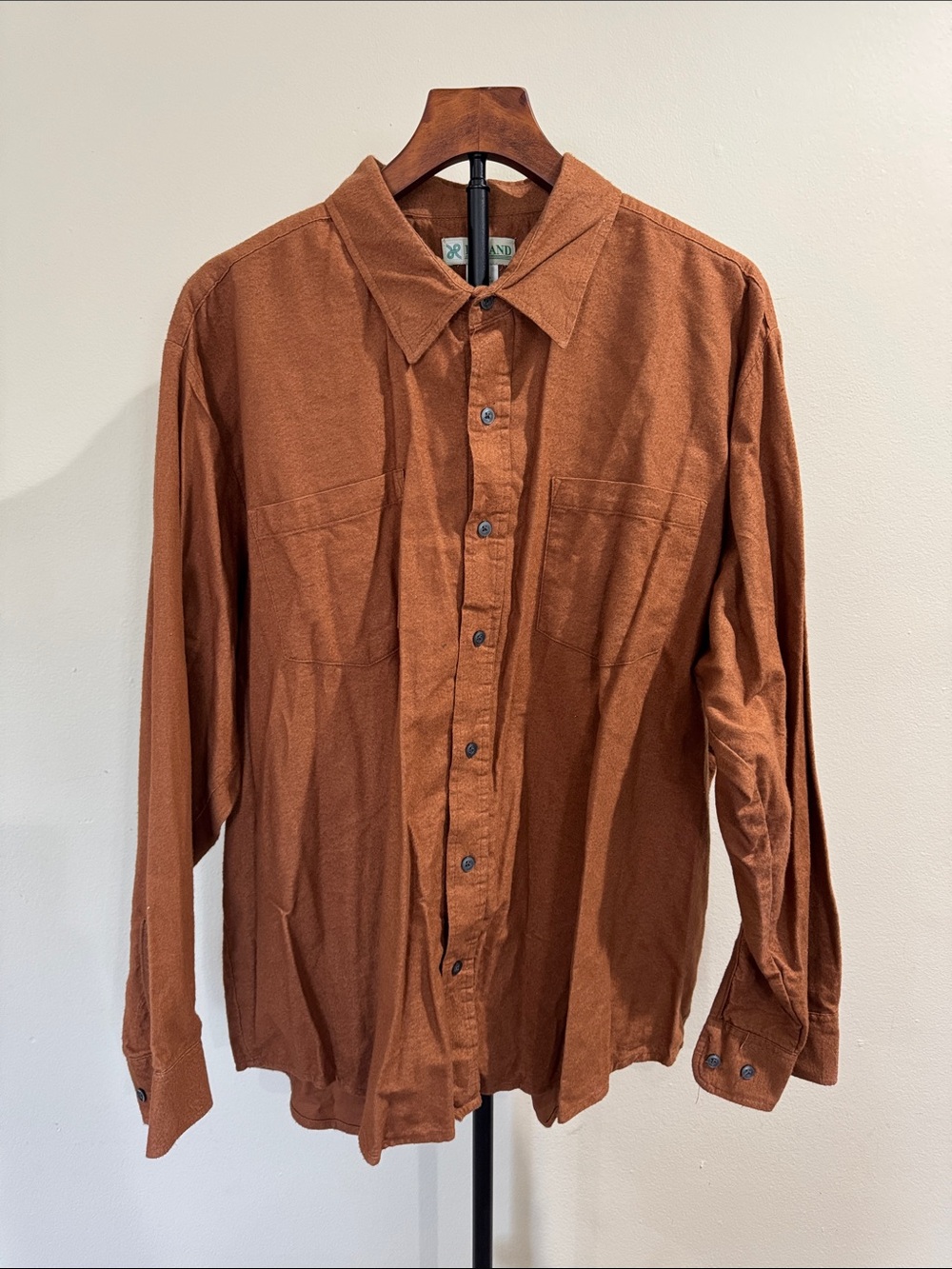 Haband Vintage Solid Rust Orange Long Sleeve Flannel Shirt (Size L)